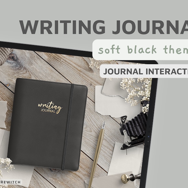 Digital Writing Journal, Digital Writing Planner, Soft Black edition, Bookstagram, Booktok, Hyperlinked journal