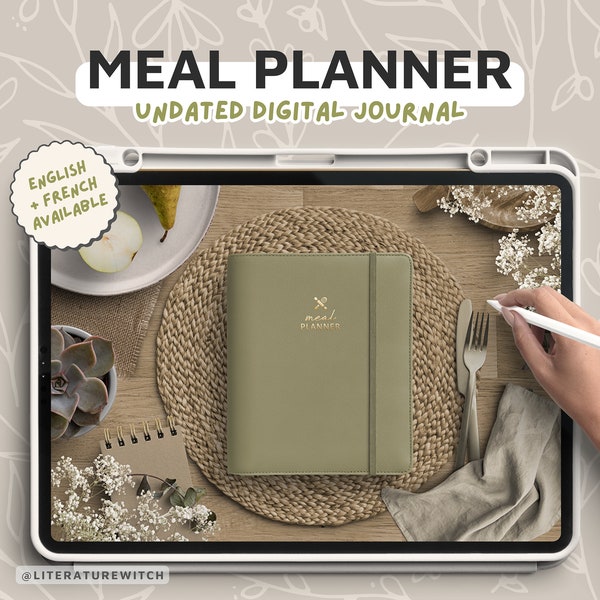 Digital Meal Planner, Meal Prep Journal, Batchcooking, Undated, Fitness, Weight, Journaling, Hyperlinked journal, Goodnotes