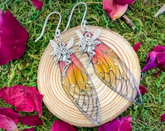 Fairycore Fairy Wing Drop Earrings, Enchanted Woodland Butterfly Jewelry