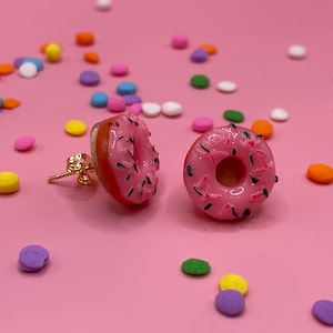 Missmatched Donut Stud Earrings, Pink Donut, Sprinkle Donut Earrings, Miniature Food Jewelry