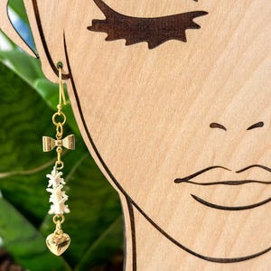 Real Rattlesnake Gold Bow and Heart Drop Earrings, Valentines Gift, Real Bone Jewelry