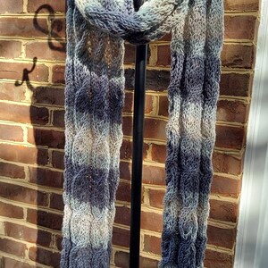 Merino scarf | Cable scarf | Grey ombre scarf | Unique scarf |  Asymmetric scarf | Scarf with triangle ends | Wool scarf