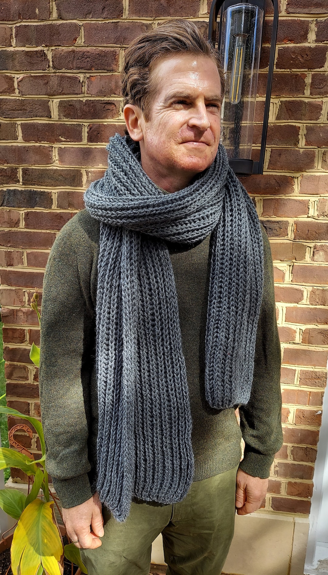 Men's 100% Wool, Long (80'') Hand-knit Scarf With A Classic Brioche ...