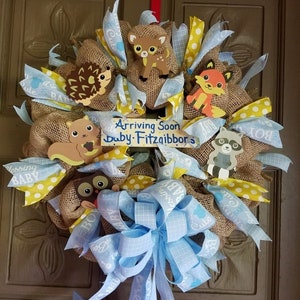 Baby Boy Woodland Baby Animals Deco Mesh Wreath/ Baby Shower wreath/gift/ Gift for her/Gift for Baby/Baby Boy/Baby Girl