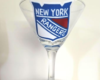 Hand Painted New York Rangers Martini Glass: Hockey Fan Gift
