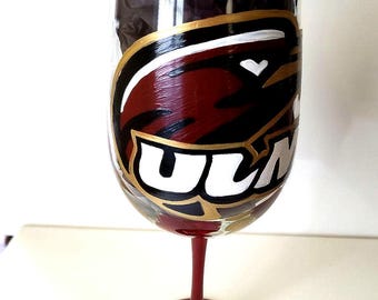 Hand Painted Louisiana Monroe Warhawks Wine Glass