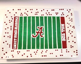 Alabama Crimson Tide Hand-Painted Football Field Platter