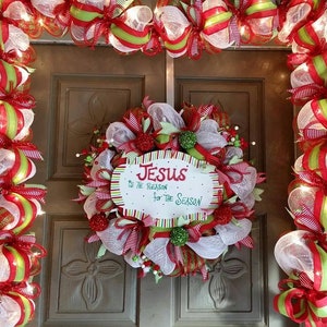 Beleuchtete Weihnachten Jesus ist der Grund für die Saison Kranz und Girlande Set / Urlaub / Weihnachtsdekoration