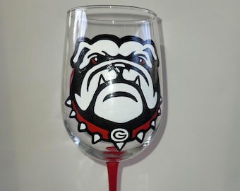 Hand Painted Georgia Bulldogs Double Sided Wine Glass /Gift for Her/Gift for Him/Christmas Gift/ Barware/College Graduation Gift