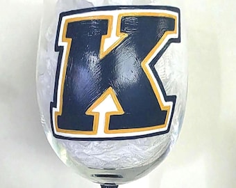 Kent State University Wine Glass, Hand Painted Glitter Stem/Graduation Gift/College Gift