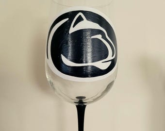 Hand Painted Penn State Nittany Lions Wine Glass