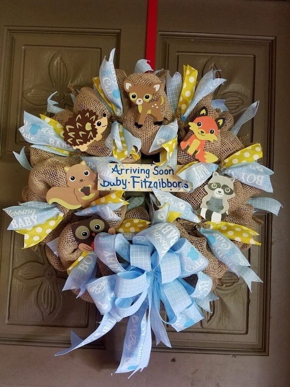 Baby Boy Woodland Baby Animals Deco Mesh Wreath/ Baby Shower