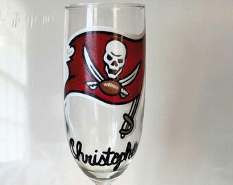 Hand Painted Tampa Bay Buccaneers Champagne Glass