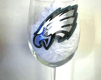 Hand Painted Philadelphia Eagles Wine Glass, Football Gift