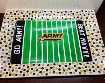 Hand Painted Football Field Serving Platter: Army/Navy, Custom Ceramic