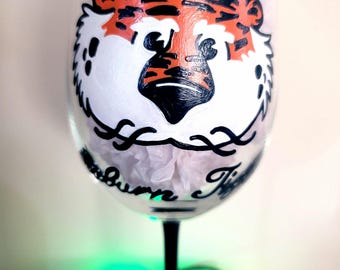 Hand Painted Aubie Wine Glass, College Graduation Gift
