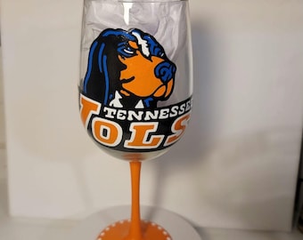 Hand-Painted Tennessee Volunteers Wine Glass, College Sports Gift