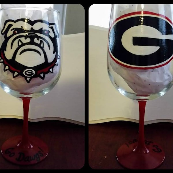 Hand Painted Georgia Bulldogs Double Sided Wine Glass /Gift for Her/Gift for Him/Christmas Gift/ Barware/Drinkware/Home Decor/