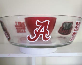 Hand Painted Alabama Crimson Tide Chip and Dip Bowl