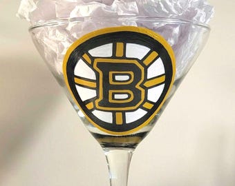 Hand Painted Boston Bruins Martini Glass