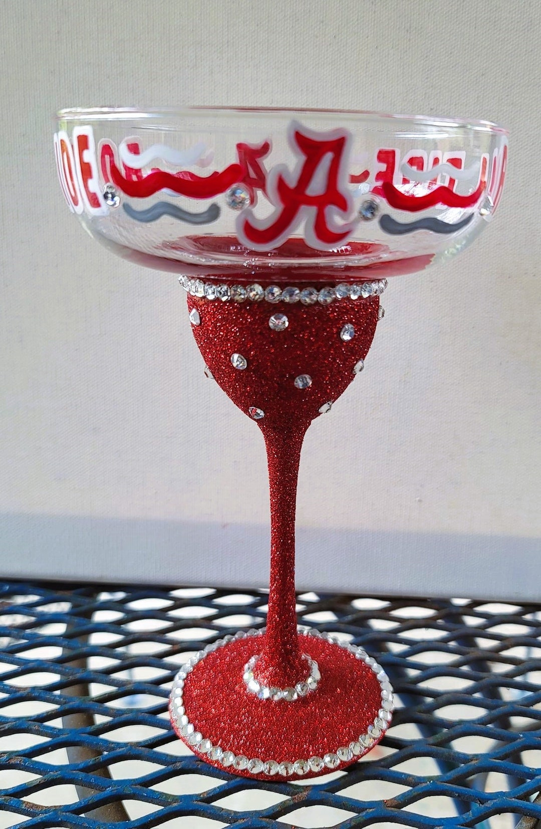 Hand Painted Bling Alabama Crimson Tide Margarita Glass/ Gift Etsy
