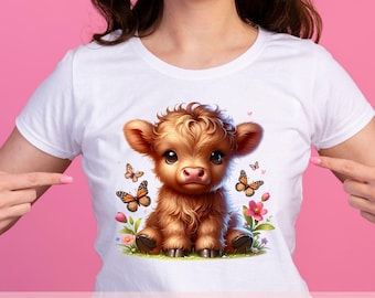 Baby Highland Cow Clipart PNG: Whimsical Nursery Art (Digital Download)