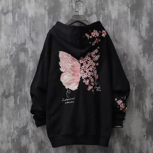 Streetwear Hooded Sweatshirts Korean Fashion Embroidered Anime