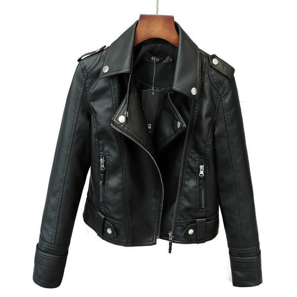 Veste en cuir pour femme Biker Moto Veste en cuir Vêtements Automne/Hiver en cuir