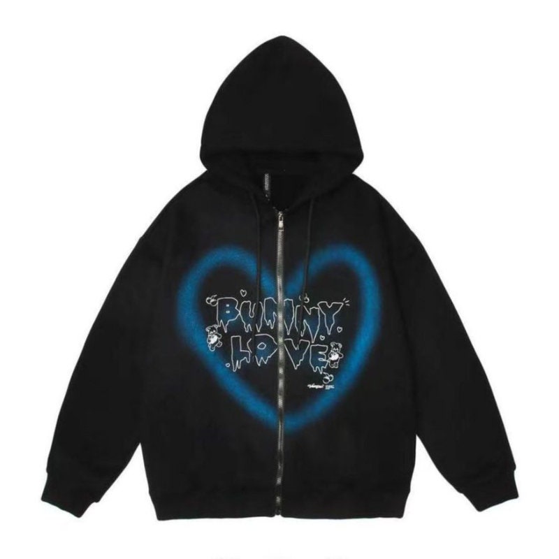 Harajuku Oversized Hooded Sweatshirts Heart Zip up Hoodie Y2K - Etsy