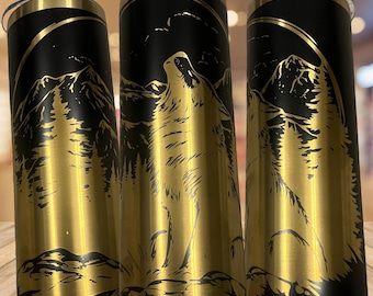 Wolf Howling Tumbler, Mountain Design, Stainless Steel (20, 30, 40 oz) - Owala Tumbler Available