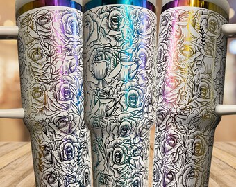 Laser Engraved Roses Tumbler: Custom Name, Stainless Steel - Owala Tumbler Available