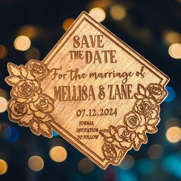 Save The Date Magnet, Save the date laser engraved custom cut, Magnet save the date, save the date file SVG, Diamond Floral Design