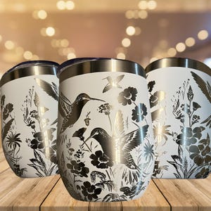 Hummingbird Flowers Stainless Steel 12 Oz Wine Tumbler Laser Engraved Full Wrap