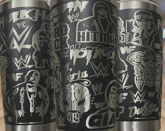 80s/90s Wrestling Thema Edelstahl Becher: Lasergravierte Tasse Wrap