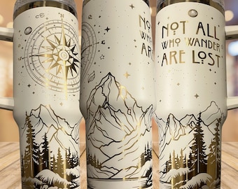 Compass Tumbler: Mountain Travel Design, Stainless Steel - Owala Tumbler Available