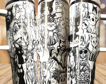 Kitten Tumbler: Full Wrap Laser Engraved - Stainless Steel Cup Owala Tumbler Available