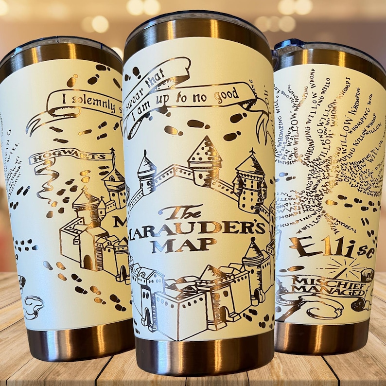 Marauder's Map Tumbler: Stainless Steel Harry Potter Design, 20-40oz - Owala Tumbler Available immagine 1