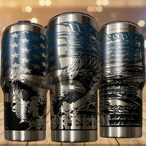 Patriotic USA Eagle and Flag Stainless Steel 20, 30, or 40 oz Tumbler Laser Engraved Full Cup Wrap