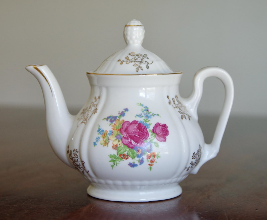 Vintage Sadler Pink Rose Teapot: Gold Trim Ceramic Decor - Etsy