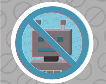 Anti-AI Art Cancel Robot Blue Sticker Glossy Sticker | Laptop | Journal | Artificial Intelligence | Decal |  Content Theft | Fight | Rebel