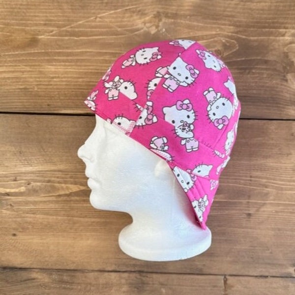 Pink Hello Kitty Welding Cap | Hot Pink | Hello Kitty | Reversible | Pipe Fitter Caps | Beanies | 6 Panel Hard Hat Liner | Pink