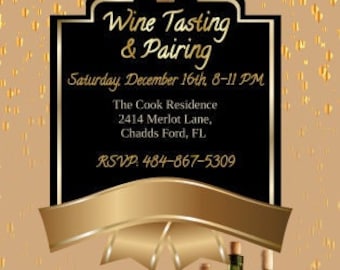 Wine Tasting and Pairing Party Digital Invite, Printable Template, Editable  , Instant Download
