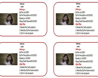 Epi Pen Card Labels, Health and Safety, Allergy, Printable Template, Editable, Instant Download