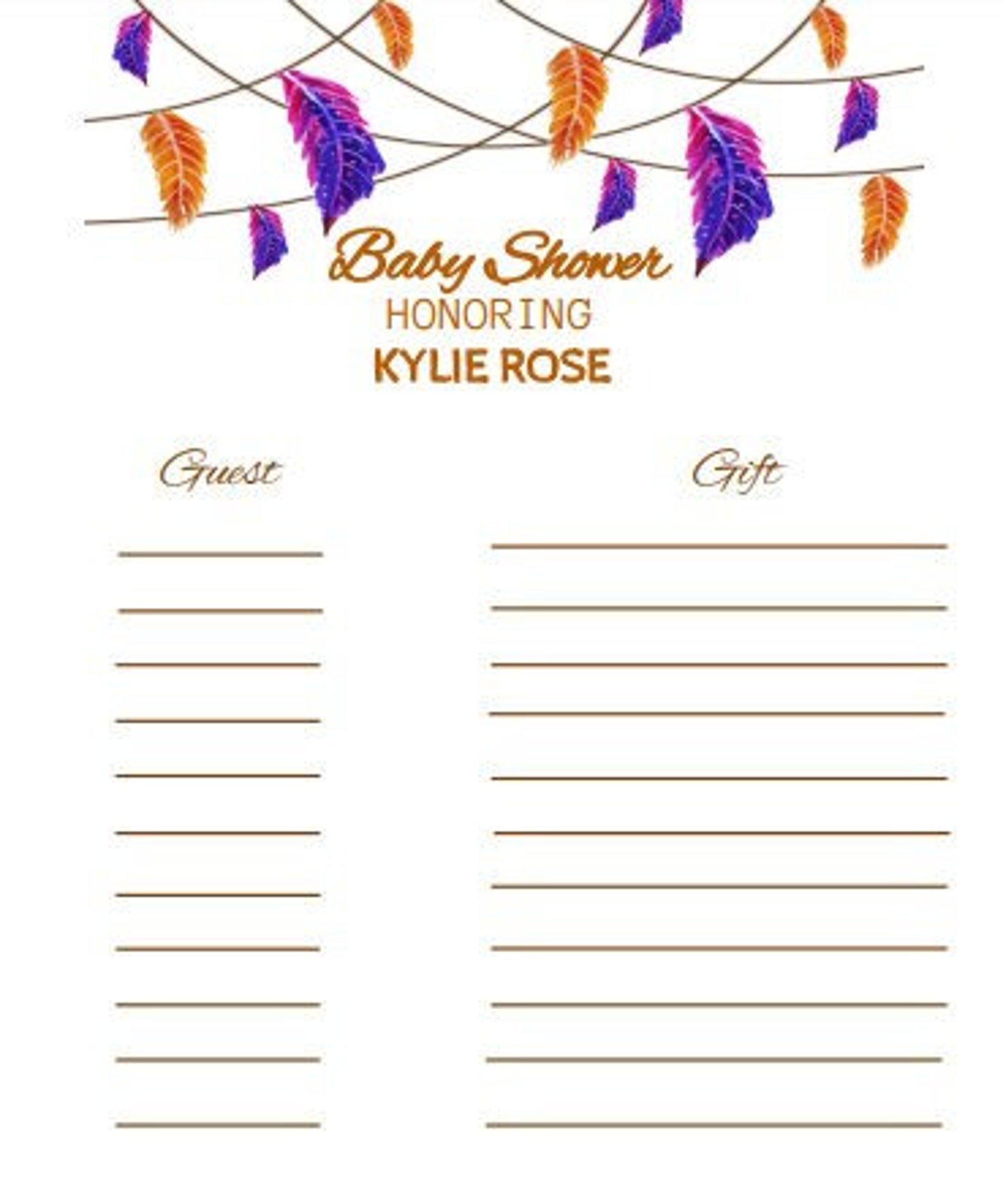 Baby Shower Gift Tracker Printable Template Editable Etsy