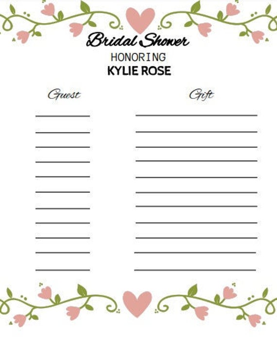 Bridal Shower Gift Tracker Printable Template Editable Etsy