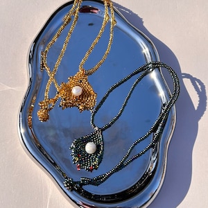 Handmade Ecuadorian Beaded “Alausi” Small Pendant Necklace, Artisan Made Pearl Necklace
