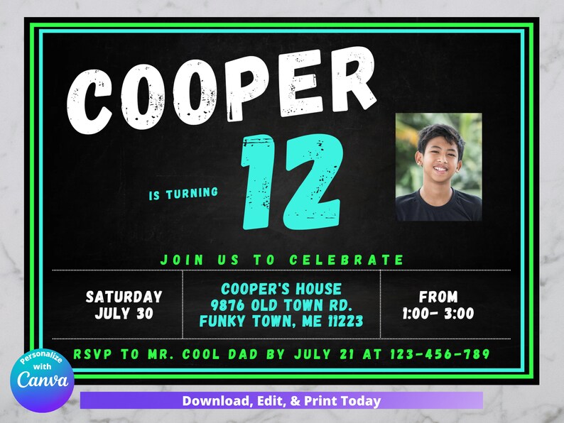 Birthday Invitation Editable Template Digital Download Etsy