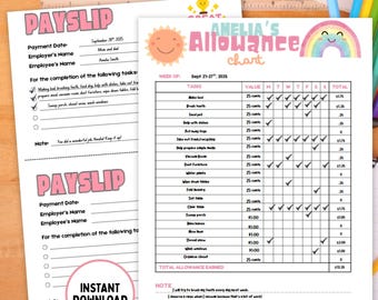 Kids Chore Chart Printable for Girls | Weekly Allowance Tracker | Reward Chart for Kids | Responsibility Chart | Family Routine Printable