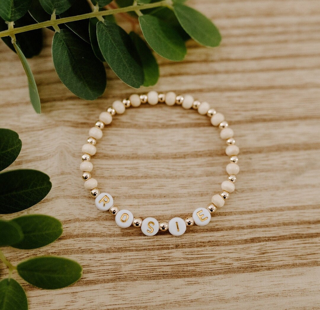 Custom Wood and 14k Gold Filled Bracelet, Personalized Beaded Bracelet