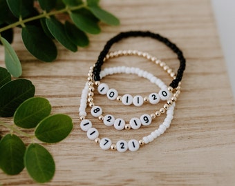 Custom Date Bracelet, 14k Gold Filled Bracelet, Personalized Beaded Bracelet, Custom Beaded Bracelet, Personalized Jewelry